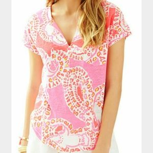 LILLY PULITZER HOT CORAL TRUNK IN LOVE DUVAL TOP M